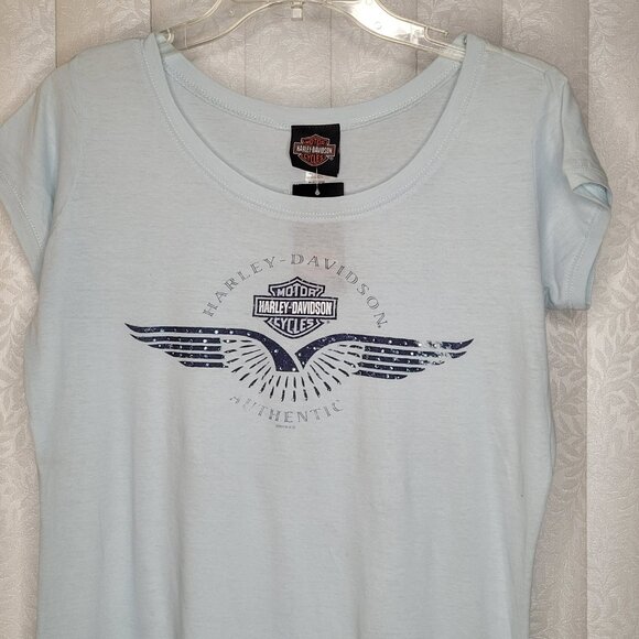 Harley-Davidson Light Blue Graphic Tee with Blue Rhinestones – Size XL (NWT) - Picture 3 of 7